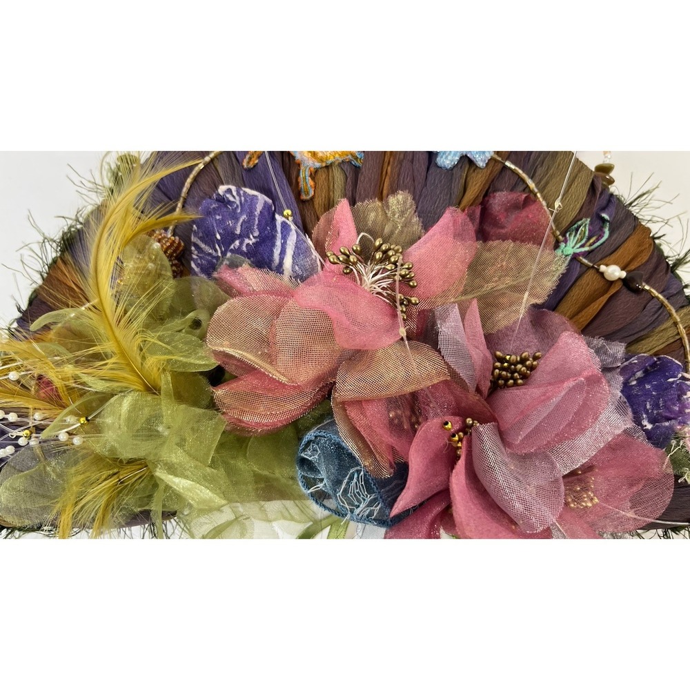 Mary Frances Handbag Multi Colored Handmade Chiffon Satin Beads Butterfly Fan - Picture 4 of 9